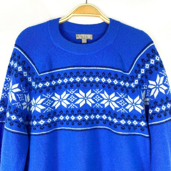 J. Crew Fair Isle Sweater Women L Blue Alpaca Merino Wool Blend Nordic Crewneck‎ - Picture 3 of 8